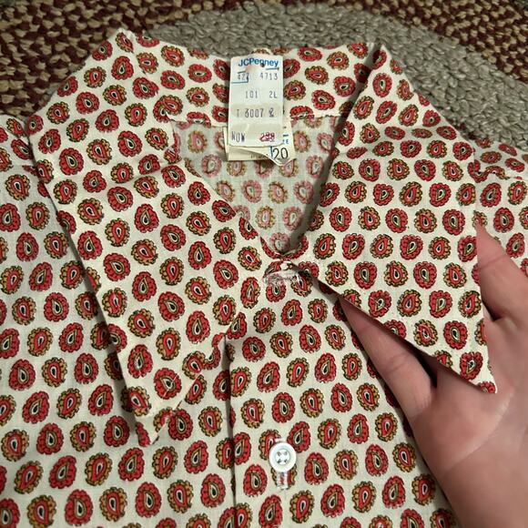 1960s NWT Mod Paisley Button Up Slim Fit Shirt Dagger Collar / Men’s XS * - Picture 2 of 4